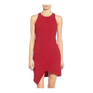 Leith Women’s Red Crepe Asymmetrical Sexy Sheath Dress Size Extra Small